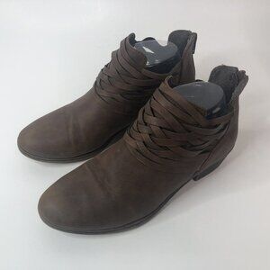 Kohls SO Womens Boots Booties Size 7M Dark Brown Cognac 209856 ZIP BACK *FLAWS*